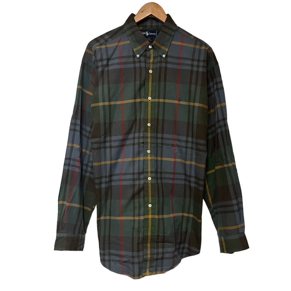 Vintage Ralph Lauren Men's Button Down Shirt Multicolor Plaid Pony Logo Sz L guc